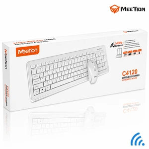 MeeTion Computer Wireless Keyboard and Mouse Bundle -White Arabic , English Layout Language (MT-C4120 )